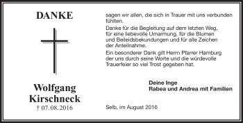 Traueranzeige von Wolfgang Kirschneck von Frankenpost