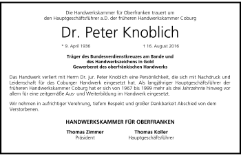 Traueranzeige von Peter Knoblich von Neue Presse Coburg