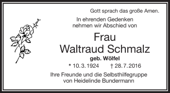 Traueranzeige von Waltraud Schmalz von Frankenpost