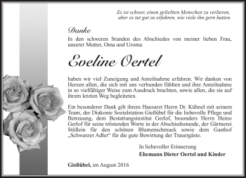 Traueranzeige von Eveline Oertel von Südthüringer Presse
