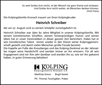 Traueranzeige von Heinrich Schreiber von Neue Presse Coburg