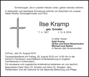 Traueranzeige von Ilse Kramp von Neue Presse Coburg