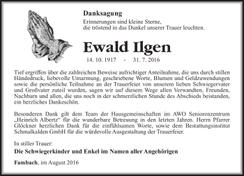 Traueranzeige von Ewald Ilgen von Südthüringer Presse