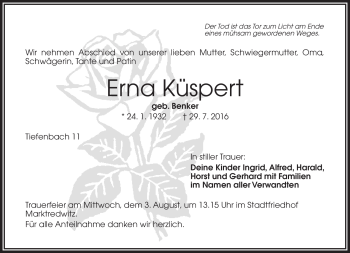 Traueranzeige von Erna Küspert von Frankenpost