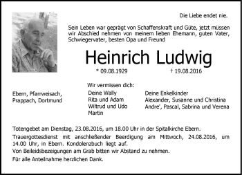 Traueranzeige von Heinrich Ludwig von Neue Presse Coburg