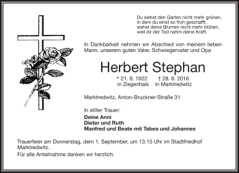 Traueranzeige von Herbert Stephan von Frankenpost