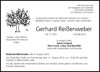 Traueranzeige von Gerhard Reißenweber von Neue Presse Coburg