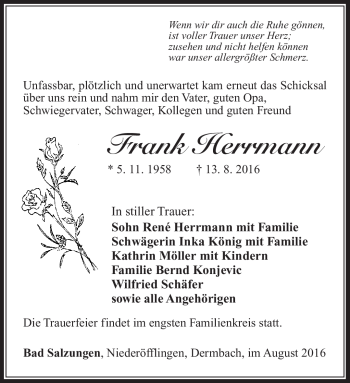 Traueranzeige von Frank Herrmann von Südthüringer Presse