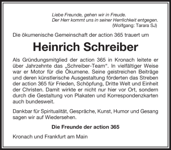 Traueranzeige von Heinrich Schreiber von Neue Presse Coburg
