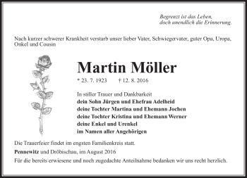 Traueranzeige von Martin Müller von Südthüringer Presse