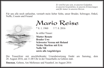 Traueranzeige von Mario Reise von Südthüringer Presse