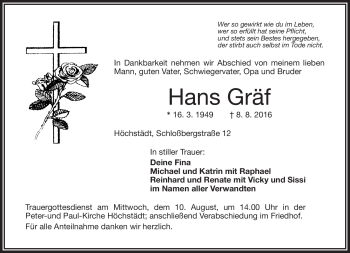 Traueranzeige von Hans Gräf von Frankenpost