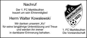 Traueranzeige von Walter Kowalewski von Frankenpost