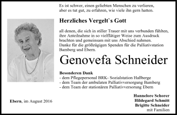 Traueranzeige von Genovefa Schneider von Neue Presse Coburg