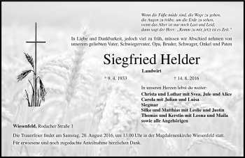 Traueranzeige von Siegfried Helder von Neue Presse Coburg