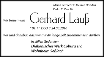 Traueranzeige von Gerhard Lauß von Neue Presse Coburg