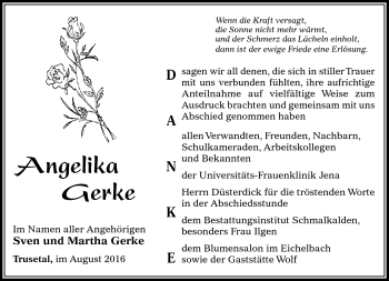 Traueranzeige von Angelika Gerke von Südthüringer Presse