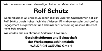 Traueranzeige von Rolf Schütz von Neue Presse Coburg