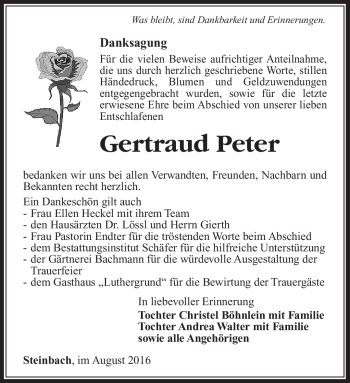 Traueranzeige von Gertraud Peter von Südthüringer Presse