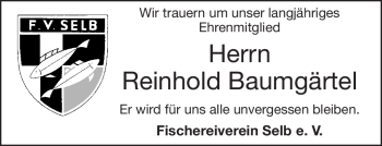 Traueranzeige von Reinhold Baumgärtel von Frankenpost