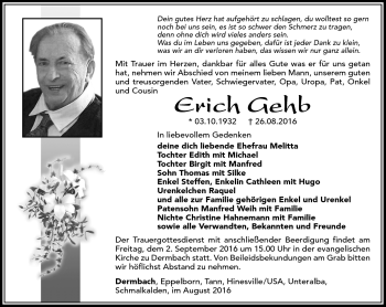Traueranzeige von Erich Gehb von Südthüringer Presse