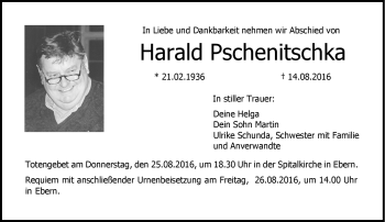 Traueranzeige von Harlad Pschenitschka von Neue Presse Coburg