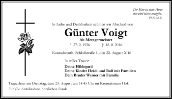 Traueranzeige von Günter Voigt von Frankenpost