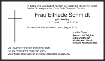 Traueranzeige von Elfriede Schmidt von Frankenpost