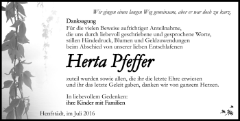 Traueranzeige von Herta Pfeffer von Südthüringer Presse