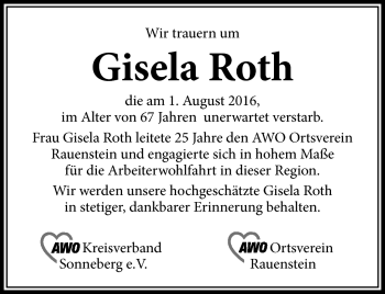 Traueranzeige von Gisela Roth von Südthüringer Presse