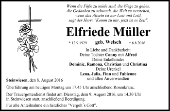 Traueranzeige von Elfriede Müller von Neue Presse Coburg
