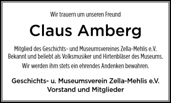 Traueranzeige von Claus Amberg von Südthüringer Presse