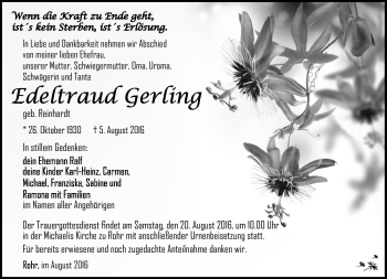 Traueranzeige von Edeltraud Gerling von Südthüringer Presse