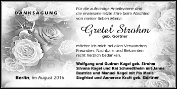 Traueranzeige von Gretel Strohm von Südthüringer Presse