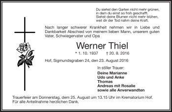 Traueranzeige von Werner Thiel von Frankenpost