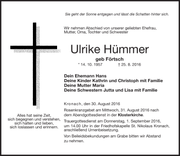 Traueranzeige von Ulrike Hümmer von Neue Presse Coburg