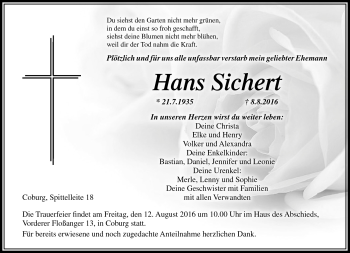 Traueranzeige von Hans Sichert von Neue Presse Coburg