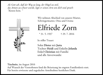 Traueranzeige von Elfriede Zorn von Neue Presse Coburg