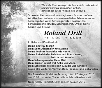 Traueranzeige von Roland Drill von Südthüringer Presse