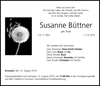 Traueranzeige von Susanne Büttner von Neue Presse Coburg