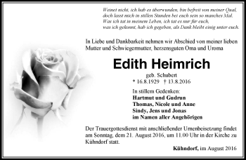 Traueranzeige von Edith Heimrich von Südthüringer Presse