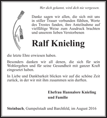 Traueranzeige von Ralf Knieling von Südthüringer Presse