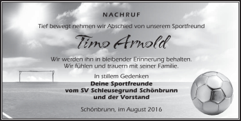 Traueranzeige von Timo Arnold von Südthüringer Presse