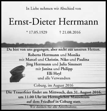 Traueranzeige von Ernst-Dieter Herrmann von Neue Presse Coburg