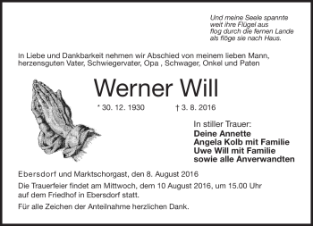Traueranzeige von Werner Will von Neue Presse Coburg