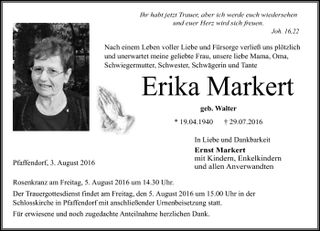 Traueranzeige von Erika Markert von Neue Presse Coburg