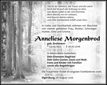 Traueranzeige von Anneliese Morgenbrod von Südthüringer Presse