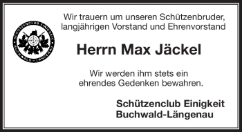 Traueranzeige von Max Jäckel von Frankenpost