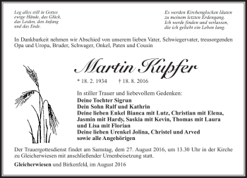 Traueranzeige von Martin Kupfer von Südthüringer Presse
