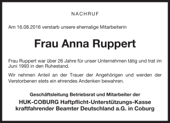 Traueranzeige von Anna Ruppert von Neue Presse Coburg